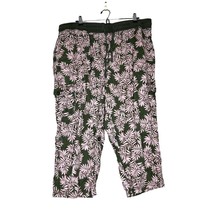 Woman Within Pants Capri Women&#39;s Plus Size 22 W Green Pink Leaves Drawstring Poc - £12.58 GBP