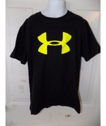 Under Armour Heat Gear Big Logo Black Graphic T-Shirt Loose Size XS Yout... - $23.46 CAD