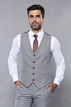 Men 3pc Vest Suit WESSI by J.VALINTIN Extra Slim Fit JV42 Blue Plaid TURKEY USA image 4