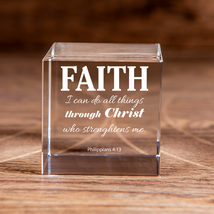 Philippians 4:13 Faith Square Cut Crystal Cube Christian - $47.49+