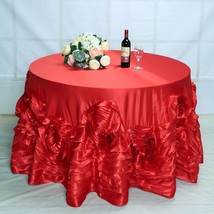 Red - 132&quot; Tablecloth Large Rosette Round Lamour Satin Wedding Party - £95.56 GBP