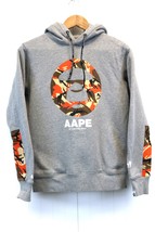 Aape By A Bathing Ape Mens S Logo Hoodie Gray Graphic Print APUNVS Planet Earth  - £96.51 GBP