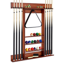 Billiards Pool Cue Rack Cute Stick Holder w/ 3-Tier Ball Groves &amp; Peg Cl... - £89.79 GBP