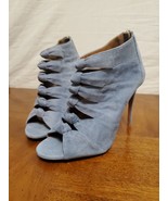 Aquazzura Nasiba Cutout Blue Suede Knotted Peep Toe Sandal Heel Sz 37 IT... - $164.95