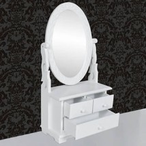 Classic White Vanity Makeup Table Unit With Oval Swing Mirror &amp; Makeup Drawers - £44.37 GBP
