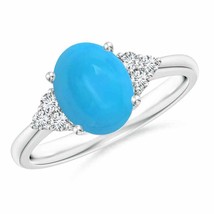 ANGARA 9x7mm Turquoise Ring with Trio Diamond Accent in Silver for Women, Girls - £538.83 GBP+