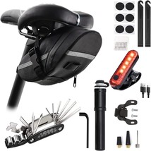 Bike Repair Tool Kit With Mini Bicycle Pump, Bicycle Saddle Bag With Tail Light, - £30.80 GBP