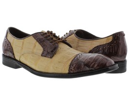 Mens Sand Brown Crocodile Dress Shoes Exotic Skin Genuine Leather Oxfords - £130.68 GBP