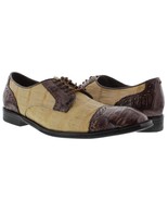 Mens Sand Brown Crocodile Dress Shoes Exotic Skin Genuine Leather Oxfords - £128.76 GBP