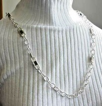 Napier Classic Black Enamel Silver-tone Chain Necklace 1990s vintage 36&quot; - £11.94 GBP