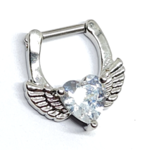 Heart CZ Septum Piercing Winged Crystal Clicker 16g (1.2mm) 316L Surgical Steel - £7.03 GBP