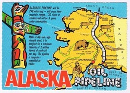 Postcard Pictoral Map Alaska Oil Pipeline Totem Pole - $2.77