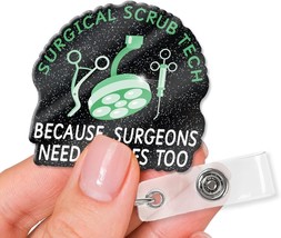 Funny Surgical Scrub Tech Black Glitter Badge Reels Holder Cute Badge Holder Gif - $30.45