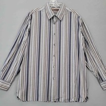 Perry Ellis Men Shirt Size L Gray Stripe Preppy Long Sleeves Classic But... - £9.12 GBP