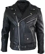 Men&#39;s Motorcycle Leather Jacket Brando Classic Genuine Leather Jacket Black - £84.05 GBP