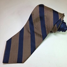 Tommy Hilfiger Navy Tan Striped Repp Tie 3.75&quot; Classic USA Made - $19.95