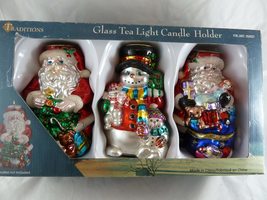 Traditions Hand Blown Glass Christmas Tea Light Candle Holders Hand Pain... - £17.31 GBP
