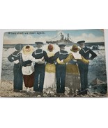 Vtg When Shell We Meet Again Sailors &amp; Girls Watching Ship Leave Postcar... - $25.96 CAD