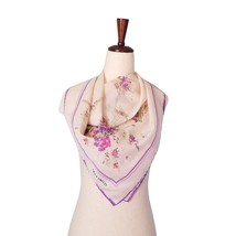 Vintage Women&#39;s Scarf Square Olga Greco Purple Flowers Bouquet Floral La... - $13.44