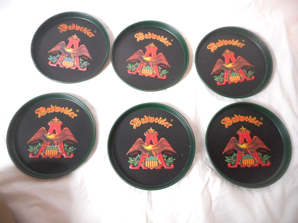 Primary image for Vintage 6 Pack Budweiser Green Metal Coasters 3.25” Eagle Beer LOGO USA NEW