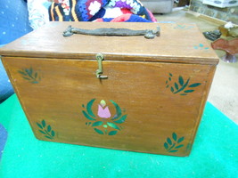 Great Collectable Antique Wood Box-Pennsylvania Dutch Decor-Leather Strap...SALE - £12.86 GBP