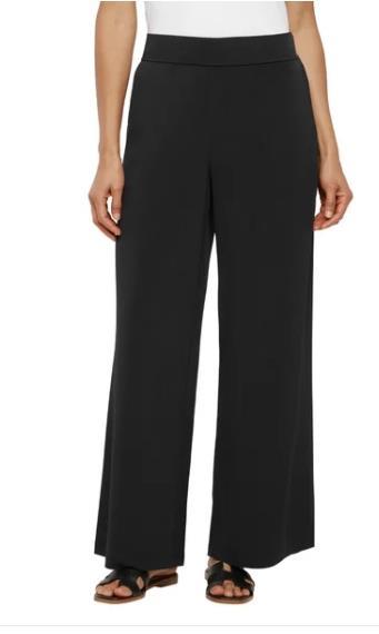 Three Dots Womens Pants Black Wide Leg Pull-On Pockets Flat Front Midweight - $37.99