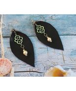 Pearl earrings Leather earrings silver earrings Genuine Pearls earrings ... - $47.88 CAD