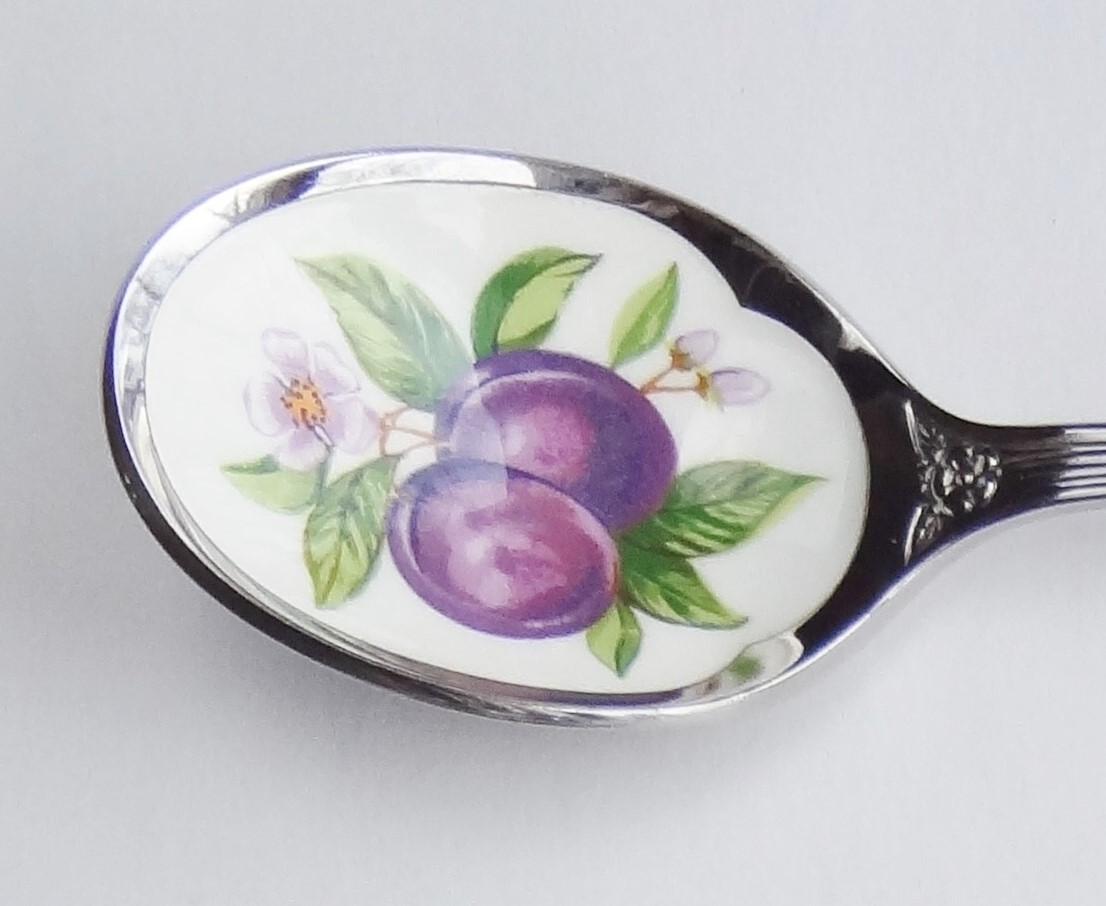 Collector Souvenir Spoon Avon Plums Fruit Enamel Bowl - £3.94 GBP