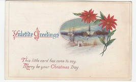 Vintage Postcard Christmas Poinsettias Farm House in Snow 1921 - $6.92