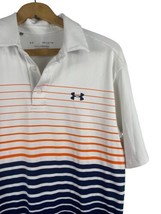 Under Armour The Playoff Polo Shirt Size Medium Mens Golf White Blue Stripe - £29.16 GBP