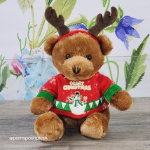 Hobby Lobby Teddy Bear Plush 13&quot; Reindeer Antlers Beary Christmas Shirt Snowman - £7.61 GBP