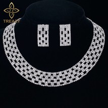 TREAZY Crystal Bridal Jewelry Sets Silver Color Rhinestone Choker Necklace Weddi - £34.47 GBP