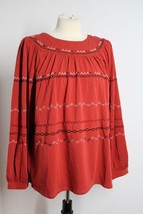 NWOT Garnet Hill M Dahlia Burnt Orange Red Ochre Embroidered Knit Top 49697 - £38.07 GBP