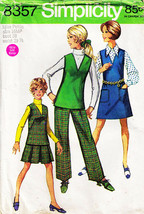 Vintage 1969 Miss Petite JUMPER, TOP, SKIRT &amp; PANTS Pattern 8357-s Size 16 - £9.58 GBP