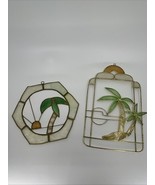 VTNG LOT 2 Suncatcher Capiz Shell Tropical Palm Trees Sunset Brass Beachy - €16,24 EUR
