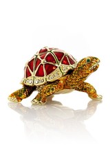 Keren Kopal Red Turtle Hand made Trinket box Decorated with Austrian Cry... - $44.10