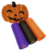 Halloween 10&quot; Deco Mesh Wreath Kit Includes 3 Rolls Metallic Mesh and 1 Pumpkin  - £24.18 GBP