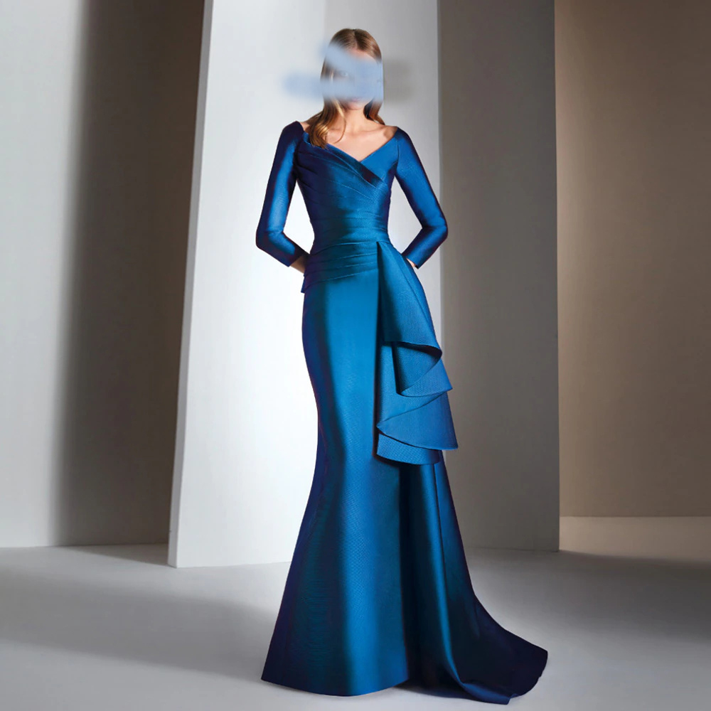 V Neck  Long Sleeves Mermaid  Floor Length  Modern  Elegant Suit Evening Dresses
