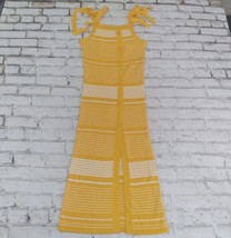La Ven Dress Womens XS Yellow Striped Ribbed Sleeveless Tie Strapes Slit Midi - £19.59 GBP