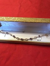 Genuine Amethyst &amp; Diamond Gems Tennis Bracelet New In Box Nib 18k Gold Plate - £98.62 GBP