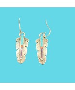 Sterling Silver Inlay Feather Dangle Earrings - £26.26 GBP