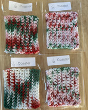 Set of 4 Handmade Crocheted Christmas Drink Coasters Red Green White - £7.82 GBP