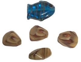 1-Blue Glass Fish Bead &amp; 4-Brown Glass Rock Beads - $2.87