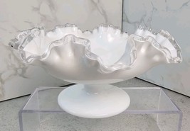 Vintage Fenton Silver Crest Milk Glass Pedestal Bowl with Ruffled Edge - $19.99