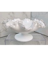 Vintage Fenton Silver Crest Milk Glass Pedestal Bowl with Ruffled Edge - $365.11 MXN