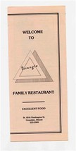 Triangle Family Restaurant Menu Washington St Grayslake Illinois 1980&#39;s - £12.48 GBP