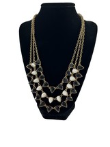 Gold Tone Necklace Black White Tear Drop Beads Triple Strand Statement 18&quot;-21&quot; - £14.77 GBP