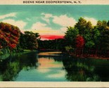 Sunset Lake Scene Landscape View Near Cooperstown New York Linen Postcar... - $3.91