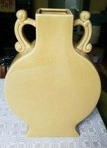 West Elm 14&quot; Handled Geometric Crackle Glaze Vase Mustard Yellow Ceramic - £27.02 GBP