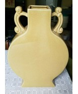 West Elm 14&quot; Handled Geometric Crackle Glaze Vase Mustard Yellow Ceramic - £26.69 GBP